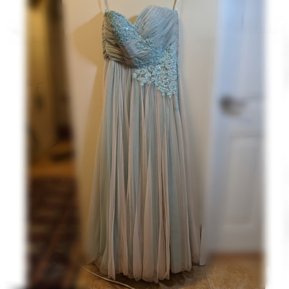 Blue & Pink strapless multi layer skirt prom dress